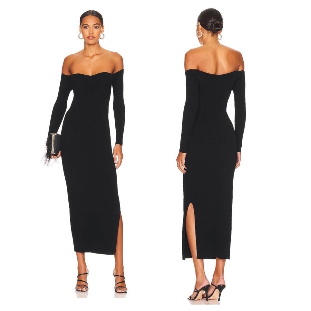Milly Knit Bustier Off The Shoulder Dress Black Size L Nwot